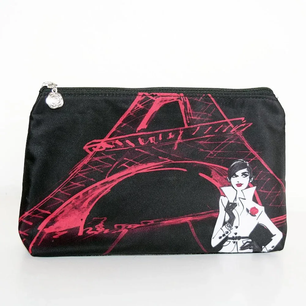 4/$20 Lancome Paris Black Eiffel Tower Cosmetic Makeup Bag Zipper